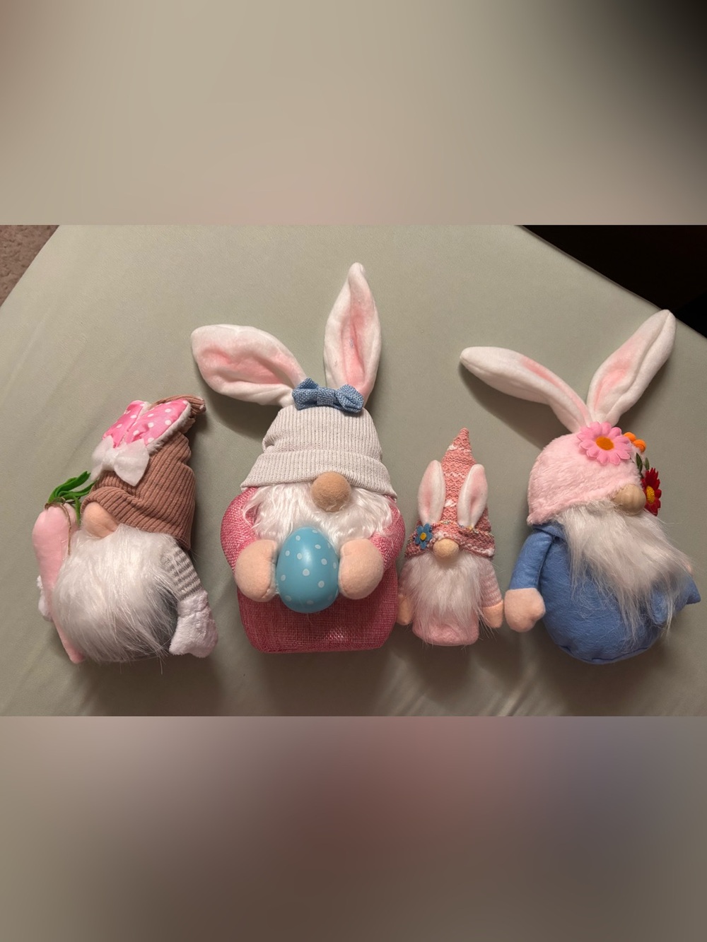 Assorted Easter Bunny Gnome Hat Plush Decorations — Pink, Blue and White